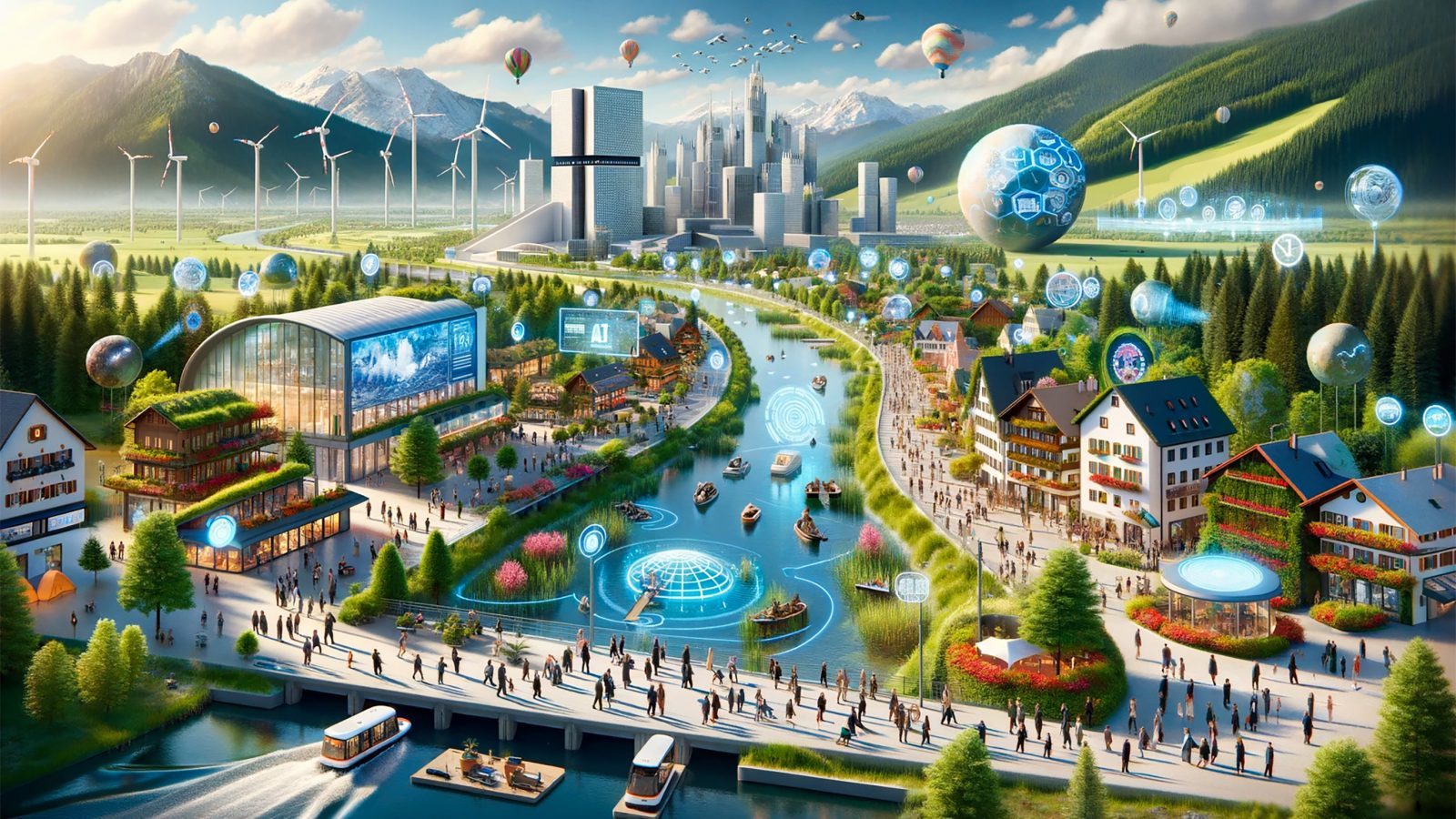 Ein mithilfe von KI erstelltes Bild von einer Stadt in der Zukunft.