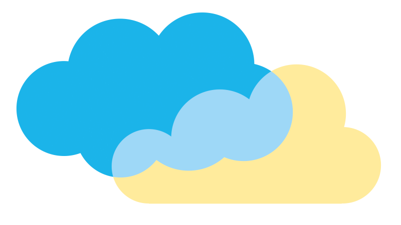 Illustration von mehreren Wolken in verschiedenen Farben und Formen auf einem weißen Hintergrund.