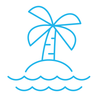 Grafik von Wellen und einer kleinen Insel, auf der eine Palme steht.